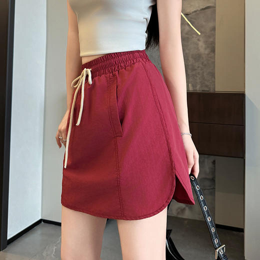 【灰色工装短裙】夏薄款新款 美式高腰a字半身裙 抽绳速干运动裙  商品图8