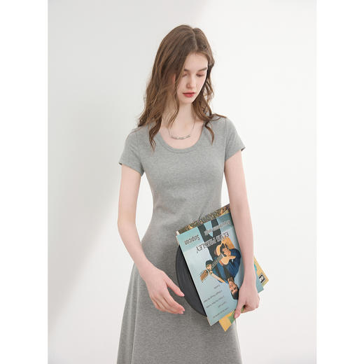 三彩2025夏季新款休闲圆领短袖连衣裙A字长裙T恤裙甜酷M 商品图1