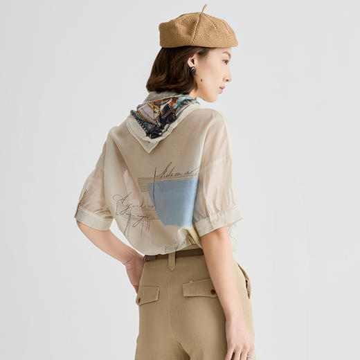 谜底衬衫短袖女2025夏季新品复古风通勤宽松H型中长衬衣252MC0557 商品图2