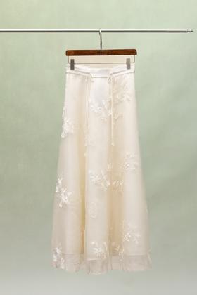 荷言GL 听雪 新中式真丝欧根纱绣线提花半裙