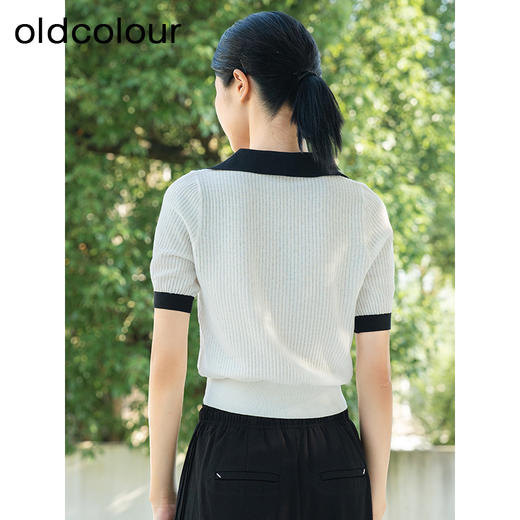 oldcolour夏季新款简约百搭V领撞色短袖针织套头上衣女Q240503A1 商品图3