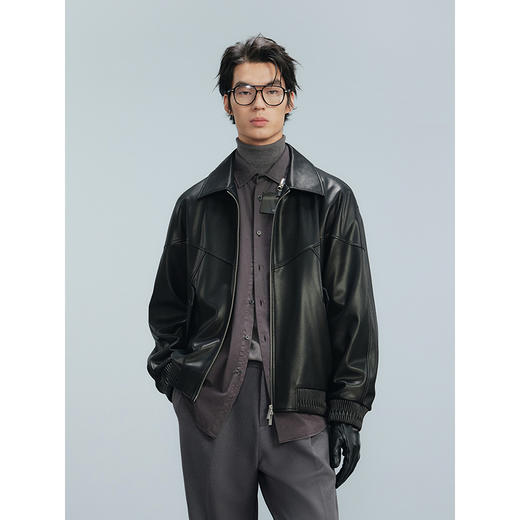 GXG男装 荔枝纹感pu夹克男通勤外套24年冬热卖G24X214091 商品图4