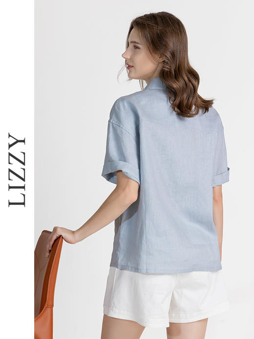 LIZZY简约休闲通勤宽松亚麻百搭短袖衬衣8129 商品图3