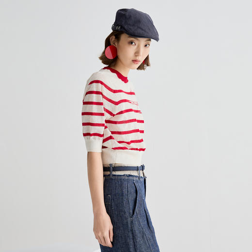 谜底针织衫短袖女2025夏季新品复古文艺宽松T型短毛衣252MZ0883 商品图1