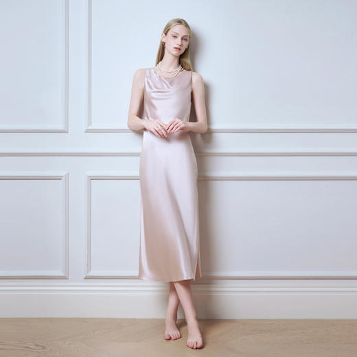 Solo seta22姆米女士真丝荡领纯色睡裙桑蚕丝连衣长裙2025秋新款 商品图1