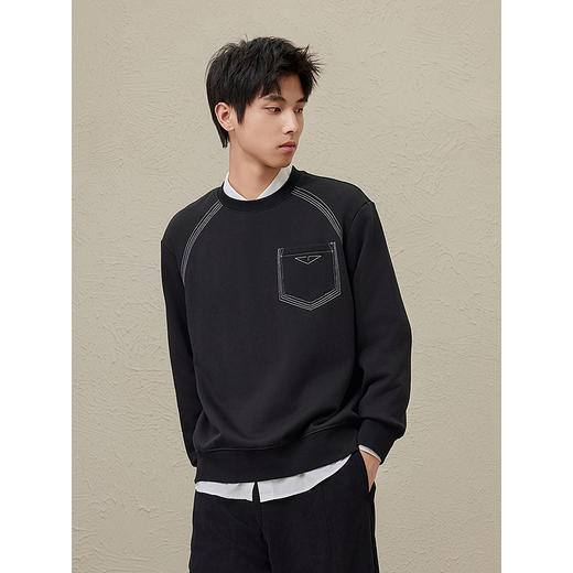 GXG男装  秋冬热卖GXG男士内里拉毛简约时尚明线设计圆领卫衣男 商品图3