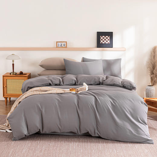 多喜爱 100%全棉简约素色系水洗棉套件 四件套 条纹定律（卡其、咖、灰）【亲肤呼吸】【越洗越柔】 商品图1