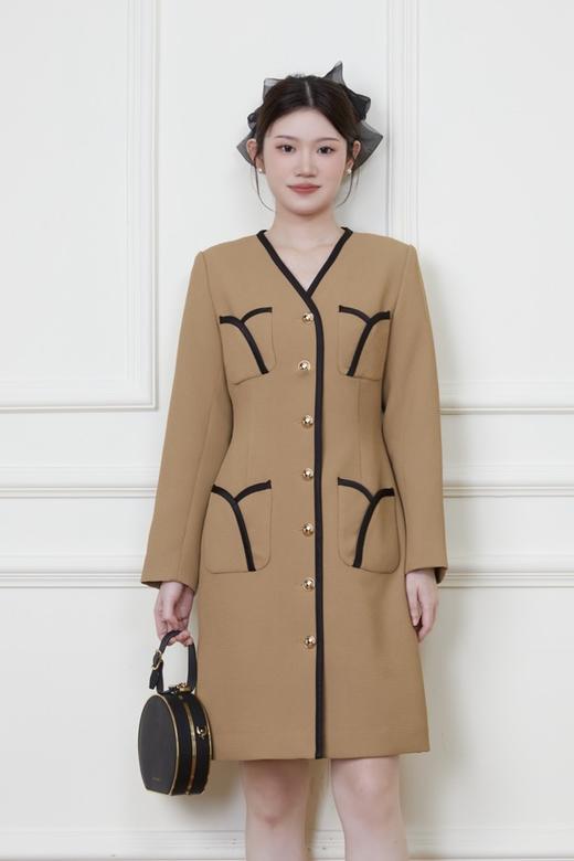 Le Malene 卡其色小香风明线收腰连衣裙 19878 商品图0