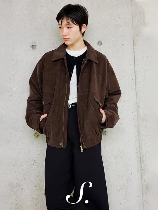 shyshystill/shy202412007/环保麂皮绒金属扣短巧宽松分割夹克 商品图4