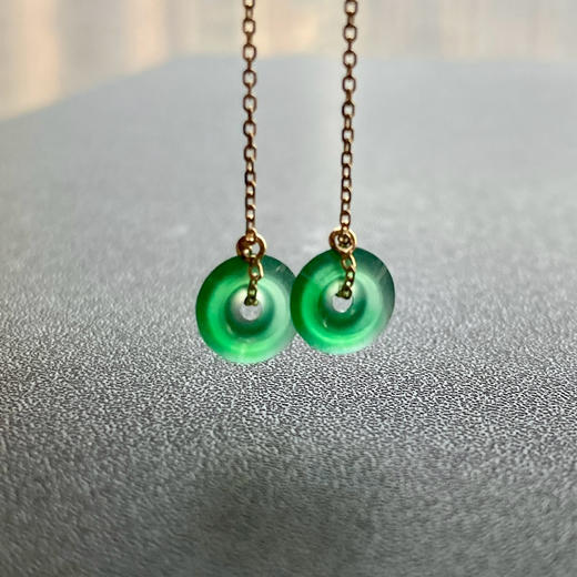 高冰到玻璃种阳绿翡翠平安扣耳线18k黄金镶嵌 商品图6