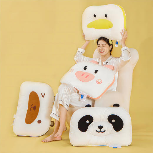 自然醒全棉四色卡通枕儿童枕头纯棉家用48x74整头一对装学生护颈枕芯睡觉专用XK 商品图0