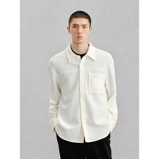 GXG男装 双色肌理感翻领长袖衬衫24年冬季热卖G24X034048 商品图4