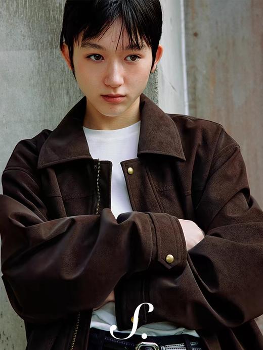 shyshystill/shy202412007/环保麂皮绒金属扣短巧宽松分割夹克 商品图2