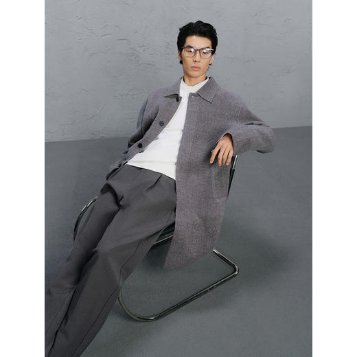 GXG男装 灰色格纹简约通勤长款大衣 24冬热卖灰色格纹简约通勤长款大衣G24X264029 商品图3