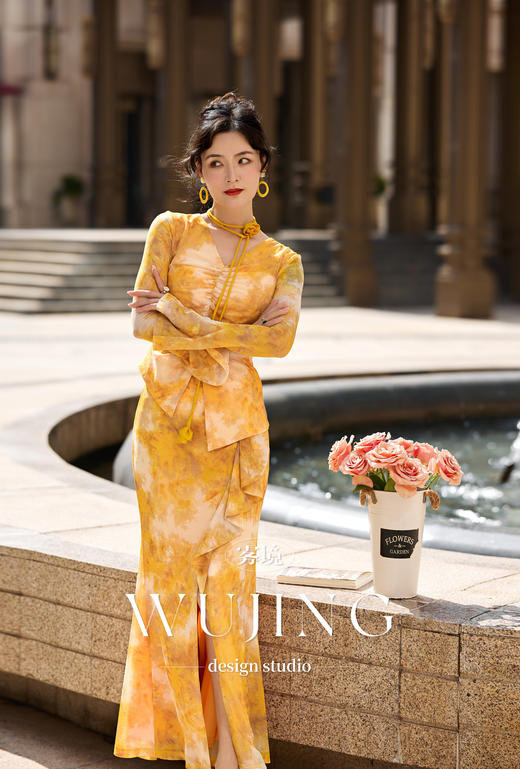 【雾境定制新款】黄莺凝香 进口高弹印花氨纶网套装 4202111 商品图2