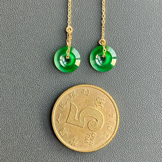 高冰到玻璃种阳绿翡翠平安扣耳线18k黄金镶嵌 商品图3