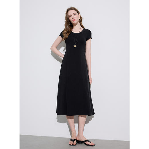 三彩2025夏季新款休闲圆领短袖连衣裙A字长裙T恤裙甜酷M 商品图3