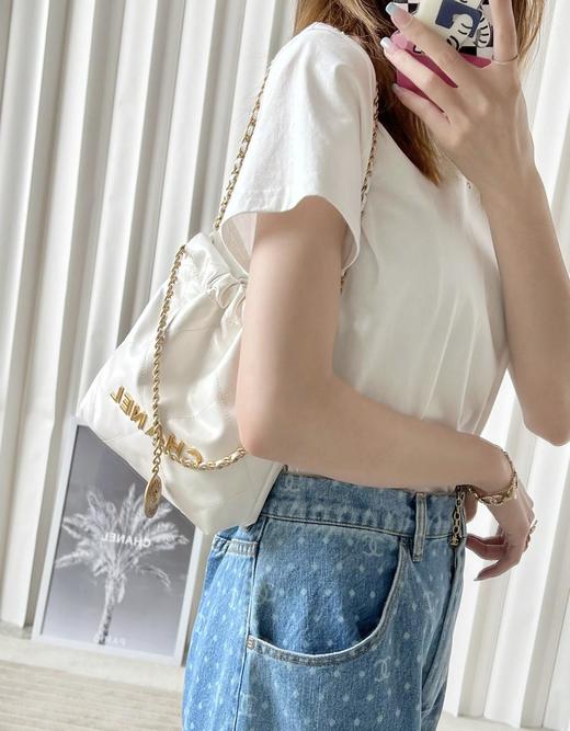 香奈儿-23s春夏系列Antibazp皮mini22Bag白/金单肩包（HH） 商品图7