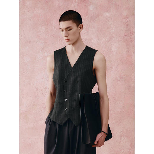 GXG男装 灰底白条简约通勤套西西服西装马甲男 24年秋季热卖G24XF93002 商品图2