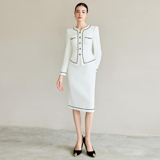 IWY/法式气质连衣裙女小香风套装新款高级感镶边小V领假两件西服裙Q1289 商品图3