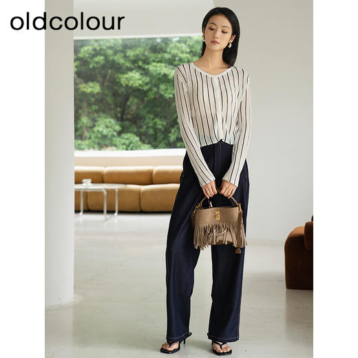 oldcolour夏季新款简约气质条纹设计感百搭长袖短外套女Q220505A1 商品图2