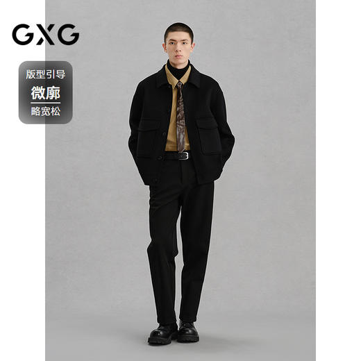 GXG男装 黑色简约通勤通勤翻领短大衣24冬热卖G24X064030 商品图1