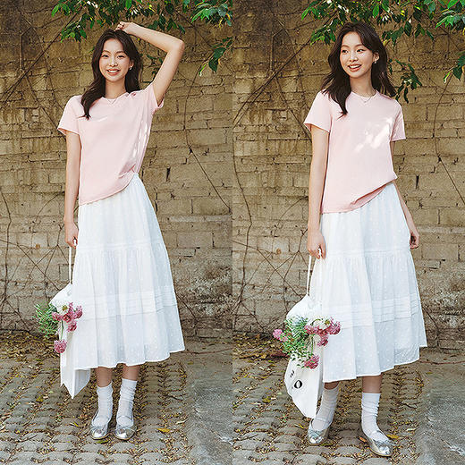 森马半身裙女松紧腰A字裙气质夏季2025新款拼接蕾丝波点长裙优雅 商品图3