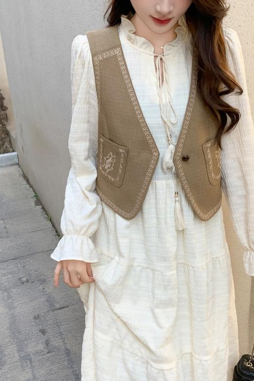 Le Malene 文艺杏色连衣裙马甲套装 19744 商品图2