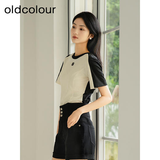 oldcolour夏季新款撞色时尚简约通勤休闲百搭短袖T恤女Q220202A1 商品图3