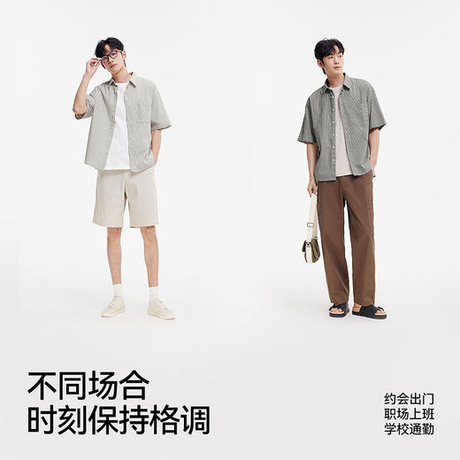 森马短袖衬衫男日系复古条纹衬衣纯棉2025夏季新款半袖外套肌理感 商品图4