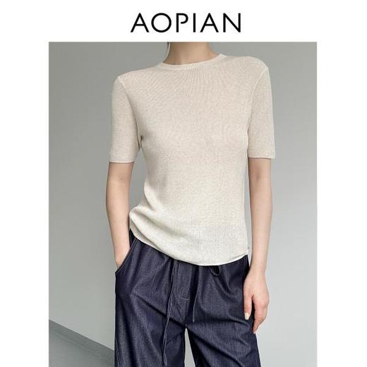 奥篇轻简随性 高弹零压感天丝亚麻短袖针织上衣 商品图5