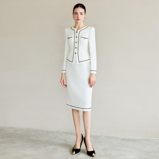 IWY/法式气质连衣裙女小香风套装新款高级感镶边小V领假两件西服裙Q1289 商品图0