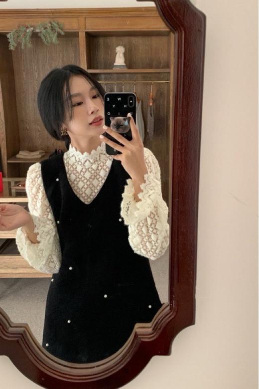 ELLA JADE 黑色珍珠装饰背心裙连衣裙 19757 商品图0