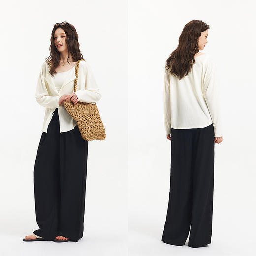 【99元任选2件】森马长袖T恤女U领纯色开衫简约气质2025新款夏季宽松落肩衣服温柔 商品图4