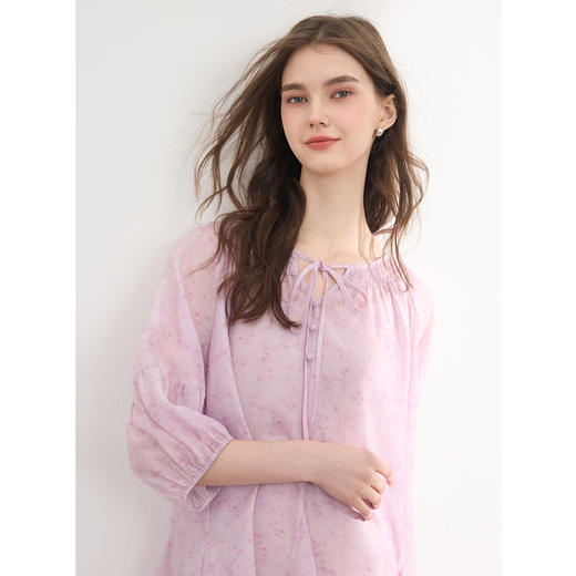 三彩2025夏季新款印花连衣裙吊带裙两件套七分袖娃娃裙宽松短裙M 商品图3