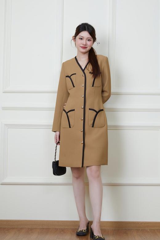 Le Malene 卡其色小香风明线收腰连衣裙 19878 商品图2