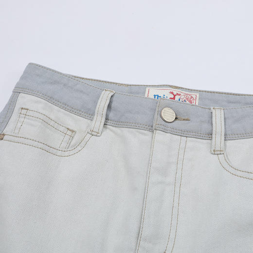 谜底牛仔裤女2025夏季新品撞色拼接烟管合身直筒九分裤252MK0694 商品图3