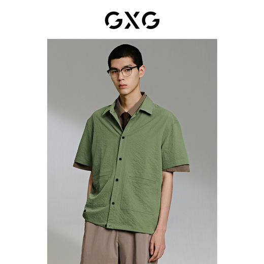 GXG男装 绿色外穿式翻领短袖衬衫24年夏季热卖G24X232012 商品图3