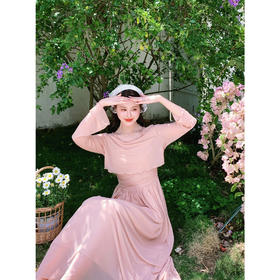 鹿向南「甜心小姐」粉色气质连衣裙女夏季薄款罩衫吊带裙两件套