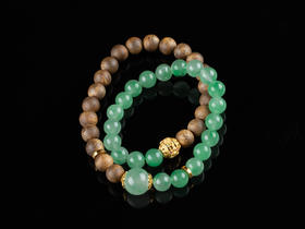 XY0118沉香非洲翠925银双圈手链