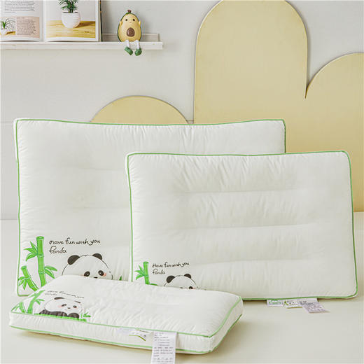 自然醒全棉熊猫亲子枕头低枕护颈椎助睡眠全棉儿童学生枕芯成人家用矮枕一对装护颈枕XK 商品图2