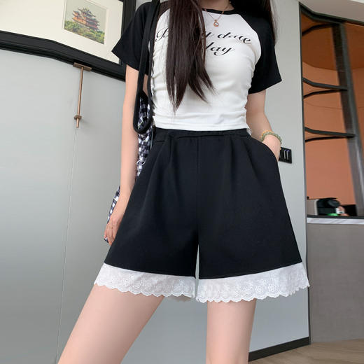 夏季新款【花边短裤薄款】高腰休闲阔腿裤小个子蕾丝运动五分裤 商品图5
