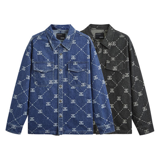 GXG男装 2024秋季热卖GXG满身印花休闲牛仔衬衫宽松衬衫外套男 商品图4