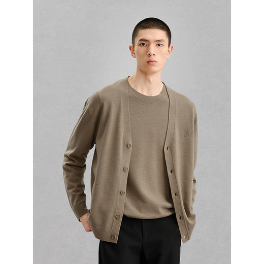 GXG男装 卡其色基础开襟毛衫男针织衫 24年冬G24X304006 商品图1