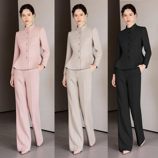AD春季职业装气质女神范西装套装女高端粉色羊毛呢子西服两件套裤 商品图2