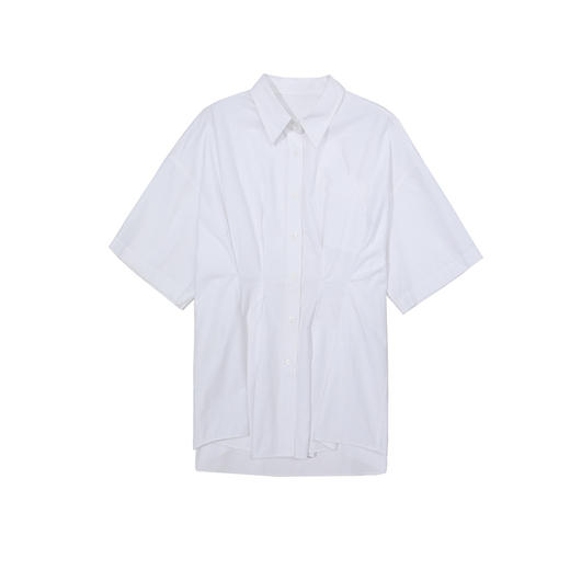 谜底衬衫短袖女2025夏季新品通勤立体捏褶大廓形H型衬衣252MC0545 商品图4