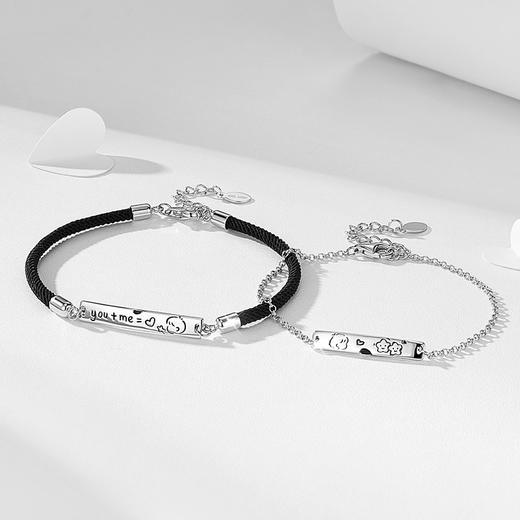 卡蒂罗/KADER 爱心可拼合 心心相恋情侣手绳 一见钟情萌趣卡通图案童趣可爱原创设计可调节纯银一对 恋爱频率 商品图6