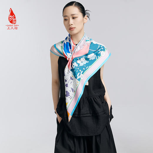 SAINTJOY/上久楷真丝方巾 印花真丝方巾 欢乐颂FJS24027 商品图7