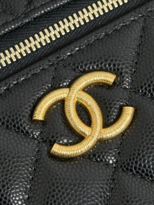 香奶奶 25P 金扣 金属拉丝徽标链条 荔枝纹牛皮 单肩斜挎手提包 女款 黑色/白色（HH） 商品图4