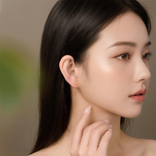 【积分抵值】高光系列黄金圆豆耳饰 足金养耳洞耳钉简约黄金耳环女士礼物MEMORA诗普琳LE481701 商品图1
